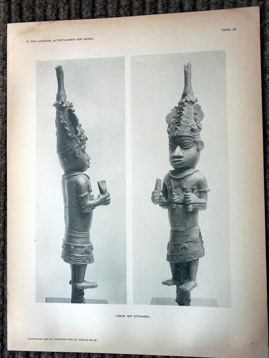 zz-lusc19,tafel 069 benin nigeria,bronze-figur mit steinbeil